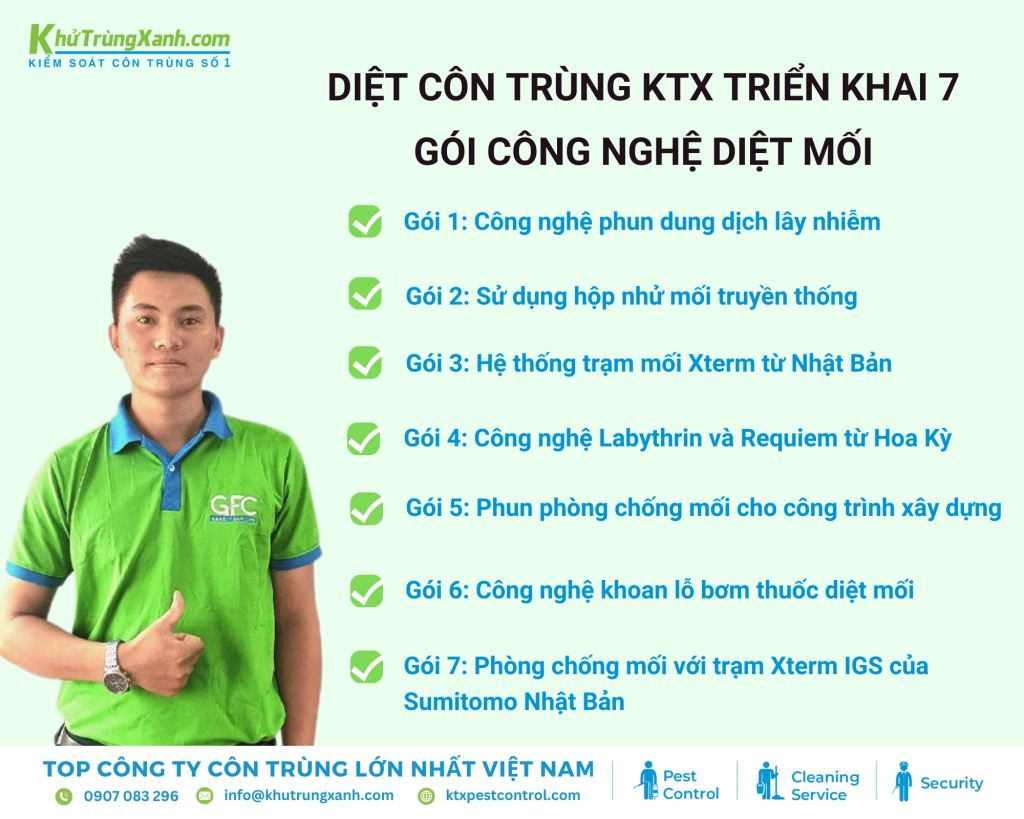Diệt côn trùng KTX áp dụng 7 gói công nghệ diệt mối đáp ứng mọi nhu cầu của khách hàng