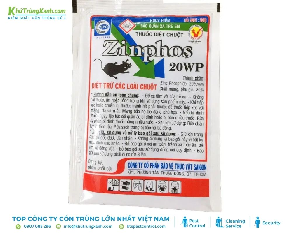 Zinphos có tác dụng ngay khi chuột ăn bả, tiếp xúc hoặc hít phải