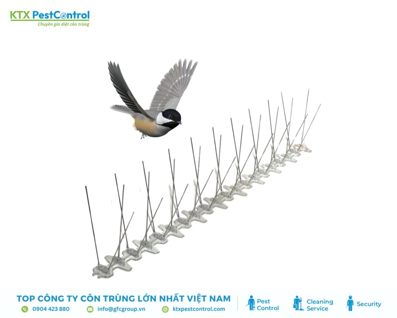 Bàn chông ngăn chim đậu, không gây hại, thường lắp ở mái hiên, lan can, biển hiệu, cửa sổ