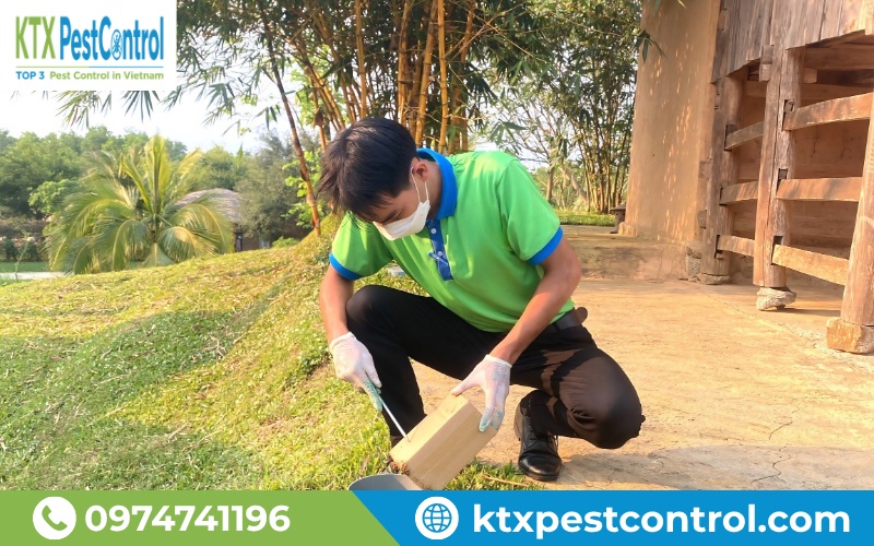 Kỹ thuật viên KTX triển khai xử lý mối tại công trình