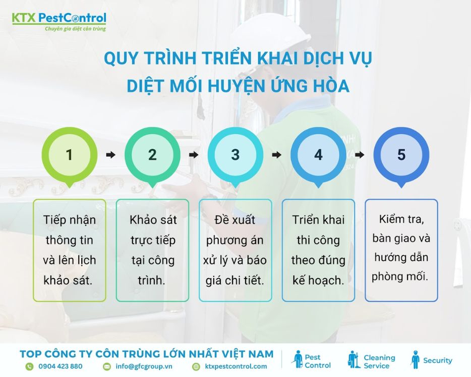 Quy trình diệt mối tại huyện Ứng Hòa được KTX thực hiện chuẩn kỹ thuật, rõ ràng từng bước