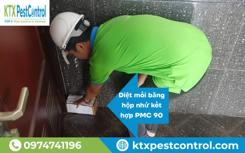 Đặt hộp nhử mối kết hợp thuốc PMC 90DP tại công trình ở Hà Tĩnh.