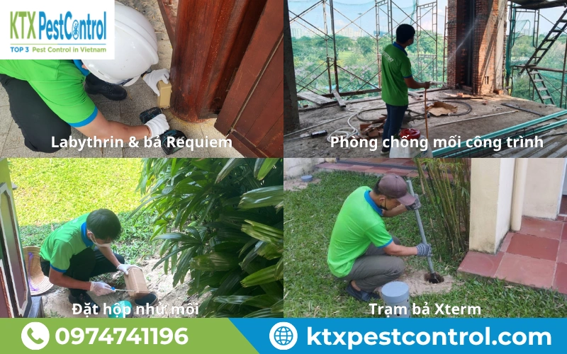 Các phương pháp diệt mối bằng hộp nhử, trạm bả và phun thuốc phòng chống mối công trình của KTX.