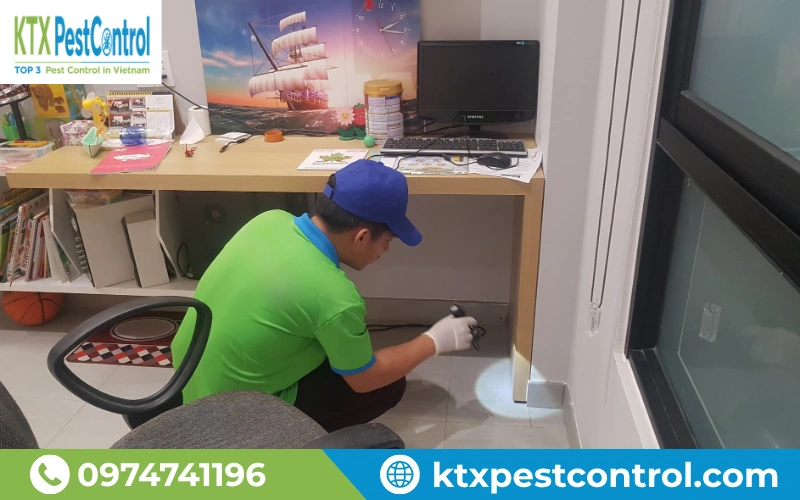Đội ngũ kỹ thuật KTX khảo sát công trình xác định vị trí tổ mối